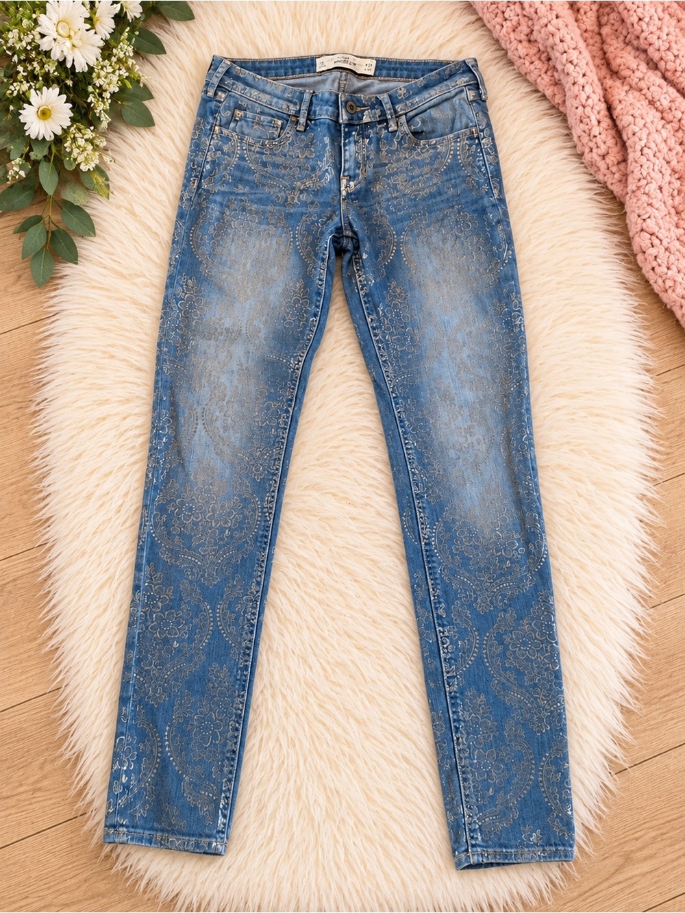 Hollister Blue Paisley-Print Skinny Jeans